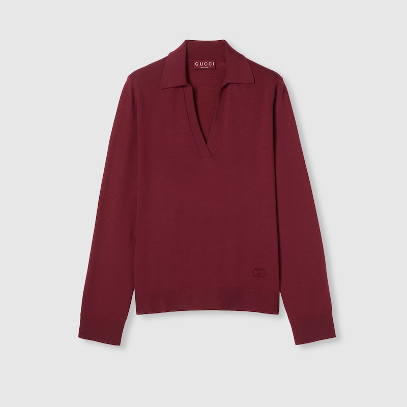 Gucci Extra Fine Wool Polo Top In Burgundy