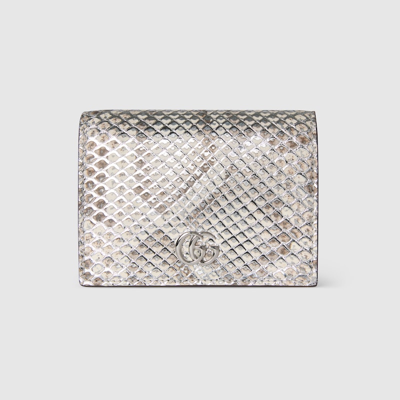 Gucci Gg Marmont Python Small Wallet In Metallic