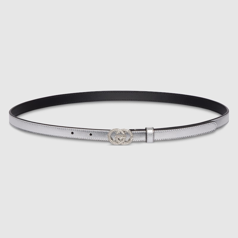 Gucci Thin Belt With Interlocking G Buckle In Silver