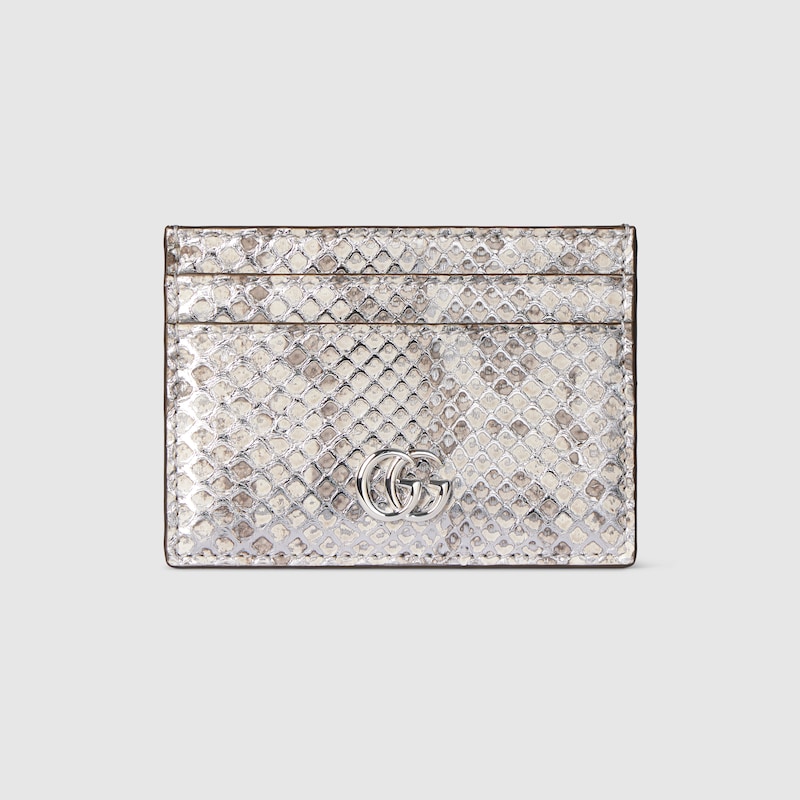 Gucci Gg Marmont Python Card Case In Silver