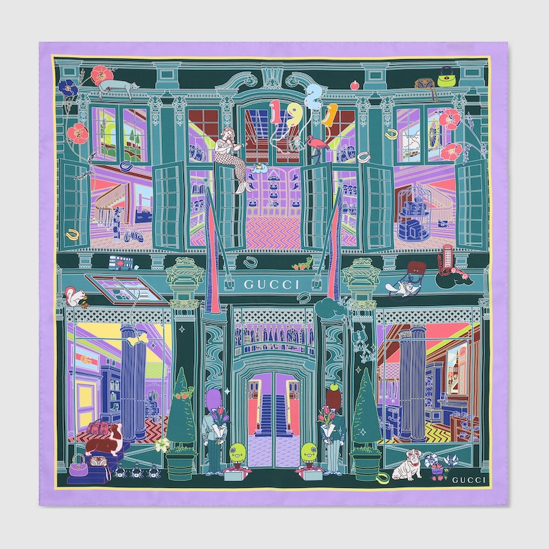 Gucci Printed Silk Twill Carré In Multi