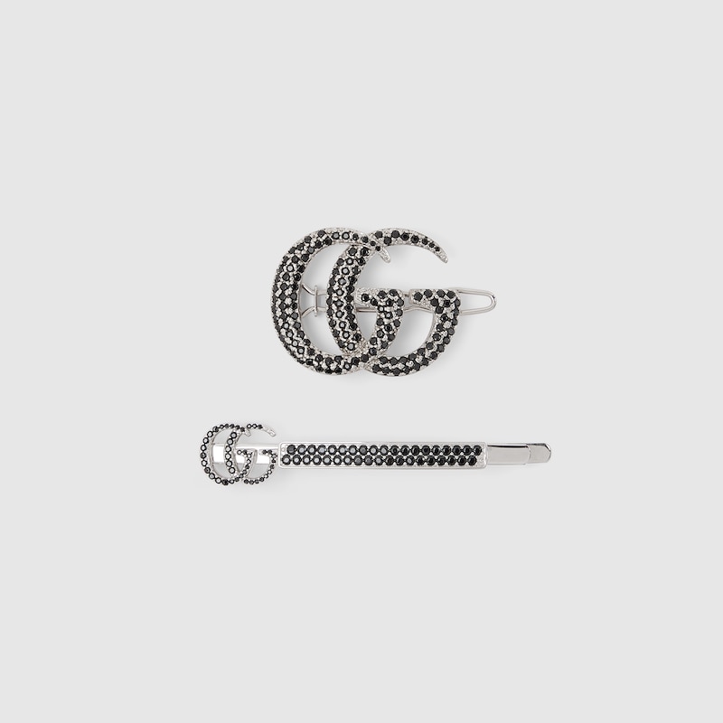 Gucci Double G Hair Slide Set With Crystals In Silver