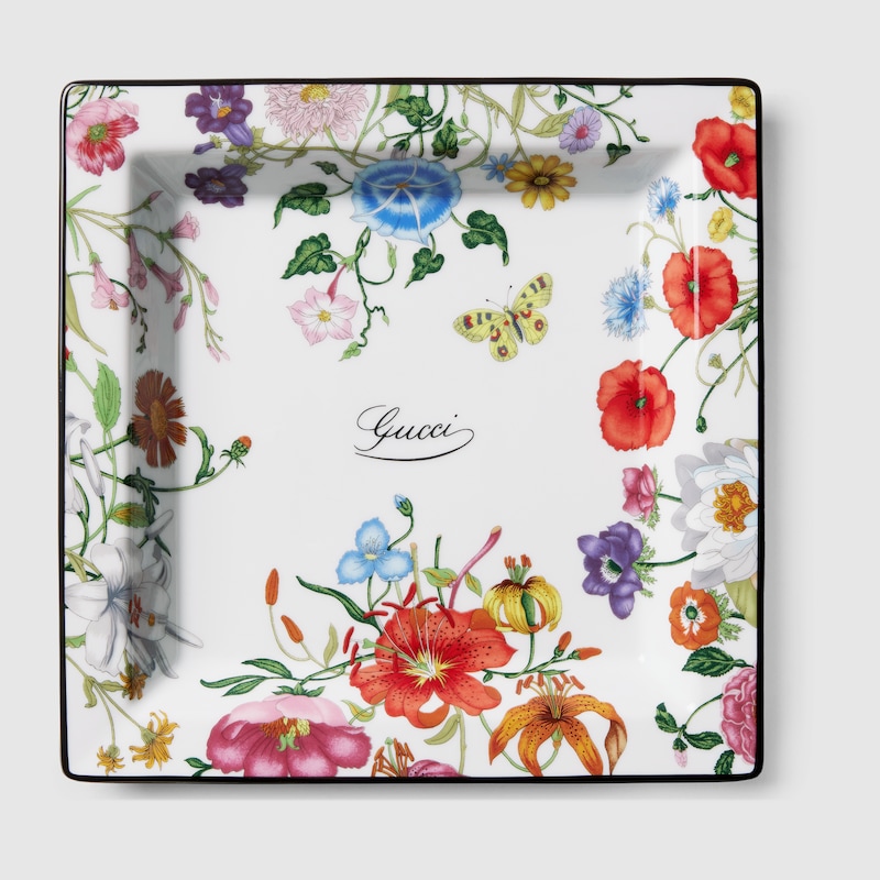 Gucci Flora Print Large Trinket Tray In White