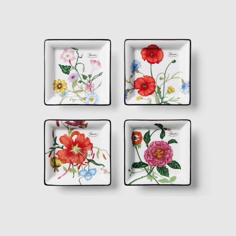 Gucci Flora Print Trinket Tray Set In White