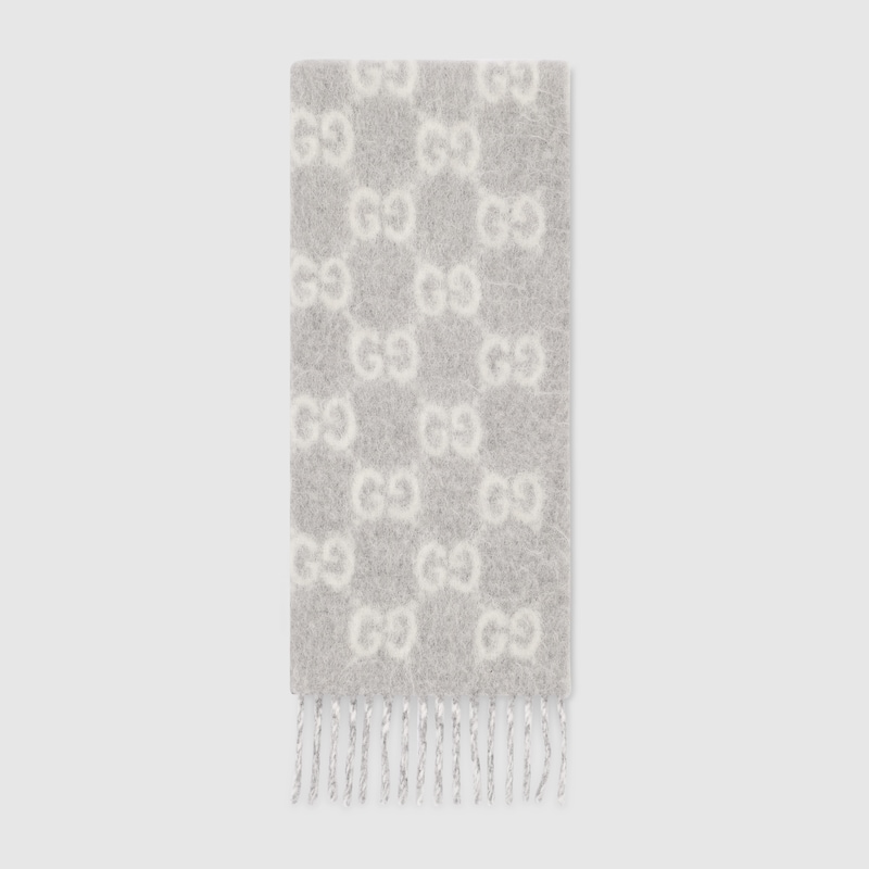 Gucci Gg Alpaca Wool Blend Scarf In Gray