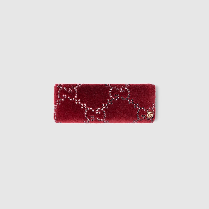 Gucci Soft Velvet Hair Clip With Crystals In Burgundy