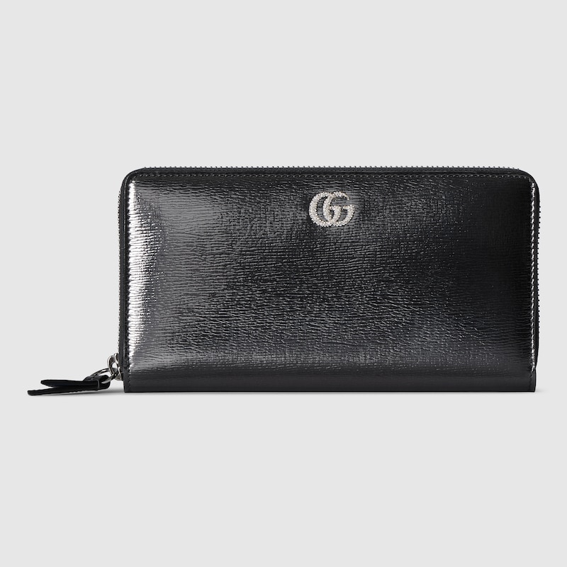 Gucci Bi-color Gg Marmont Zip Around Wallet In Gray