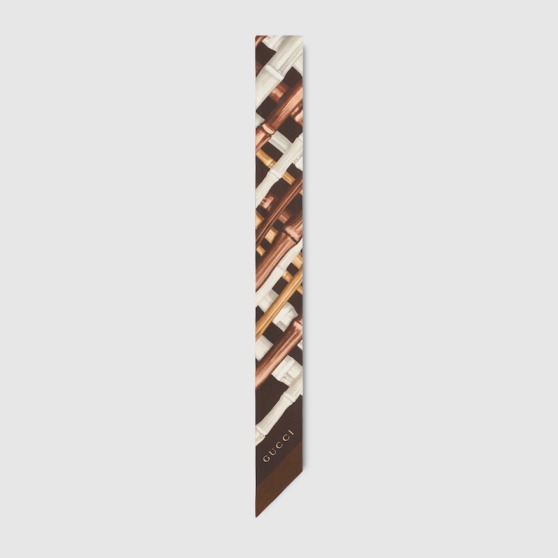 Gucci Printed Silk Twill Ribbon In Brown