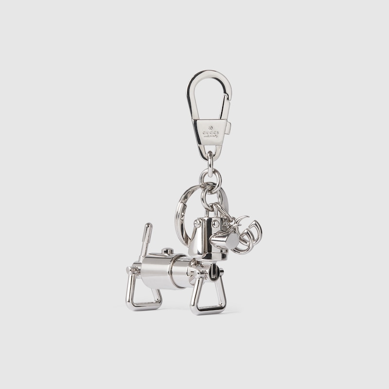 Gucci Dog-shaped Keychain With Double G In Gray