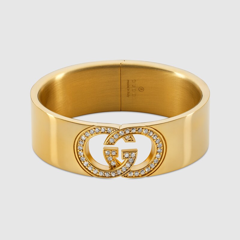 Gucci Interlocking Crystal Cuff Bracelet In Gold
