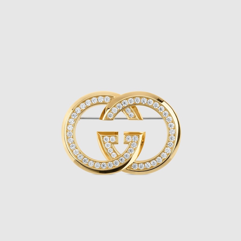 Gucci Interlocking Crystal Brooch In Gold