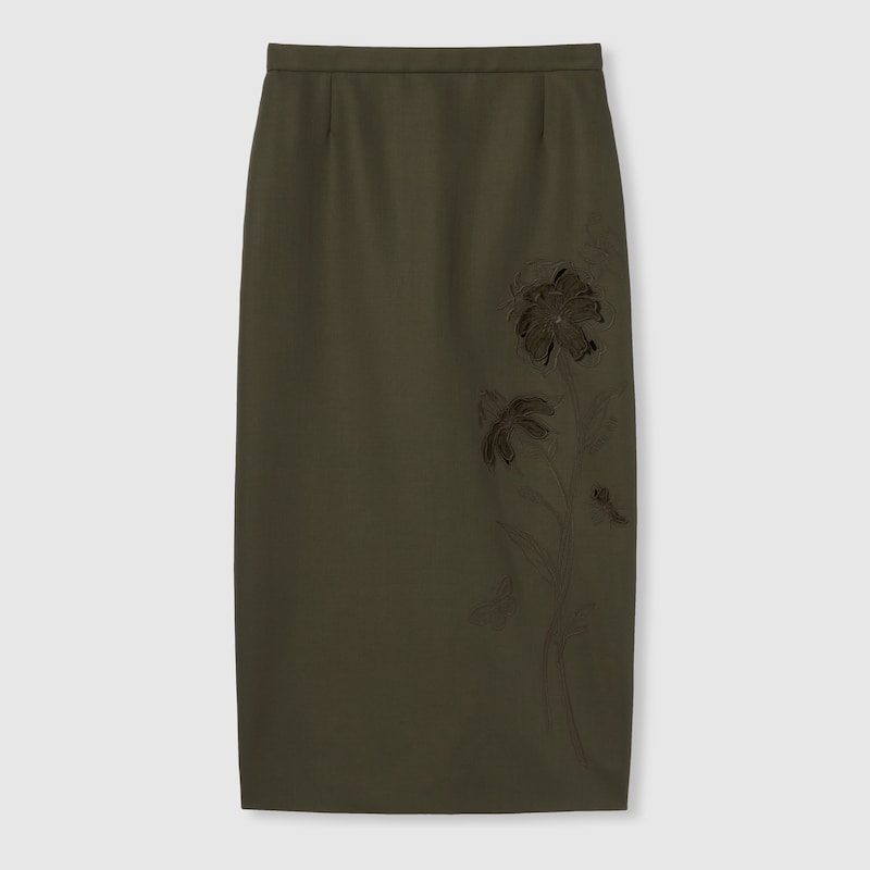 Gucci Wool Mohair Skirt With Embroidery In Green