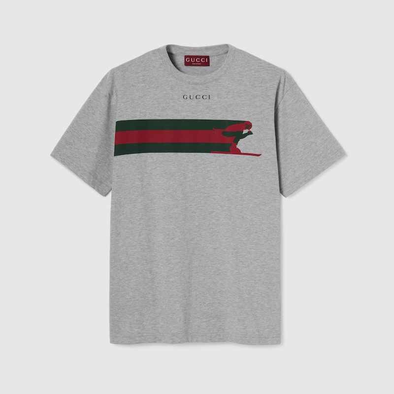 Gucci Cotton Jersey T-shirt With Print In Gray