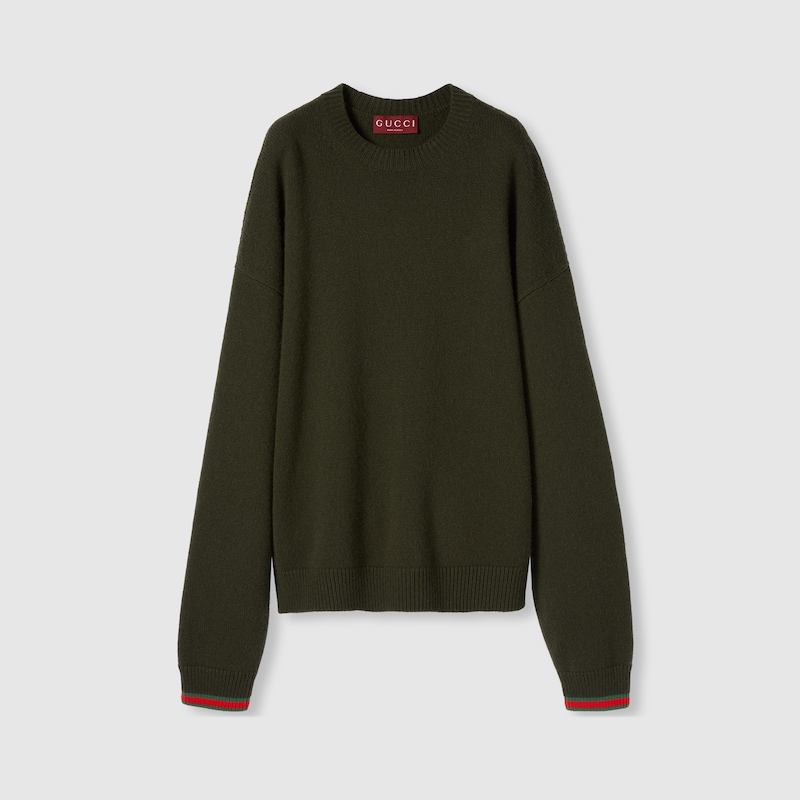 Gucci Wool Cashmere Sweater With Web Trim In Green