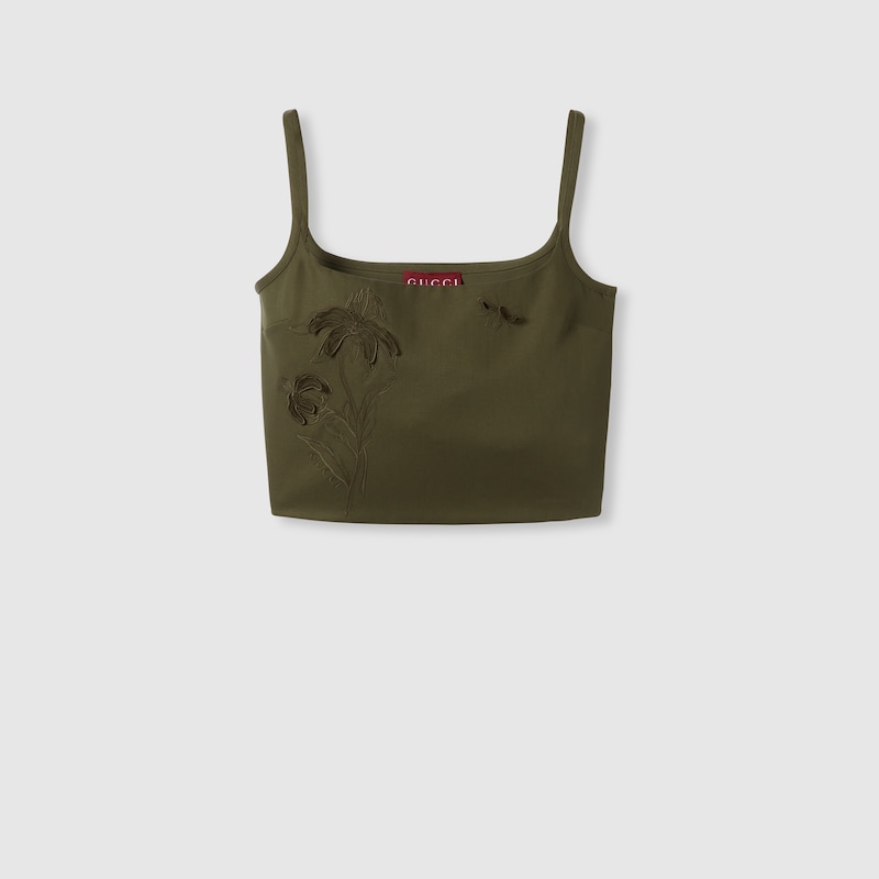 Gucci Wool Mohair Top With Embroidery In Green