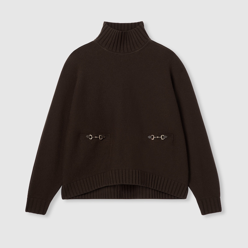 Gucci Wool Cashmere Sweater With Horsebit In Brown