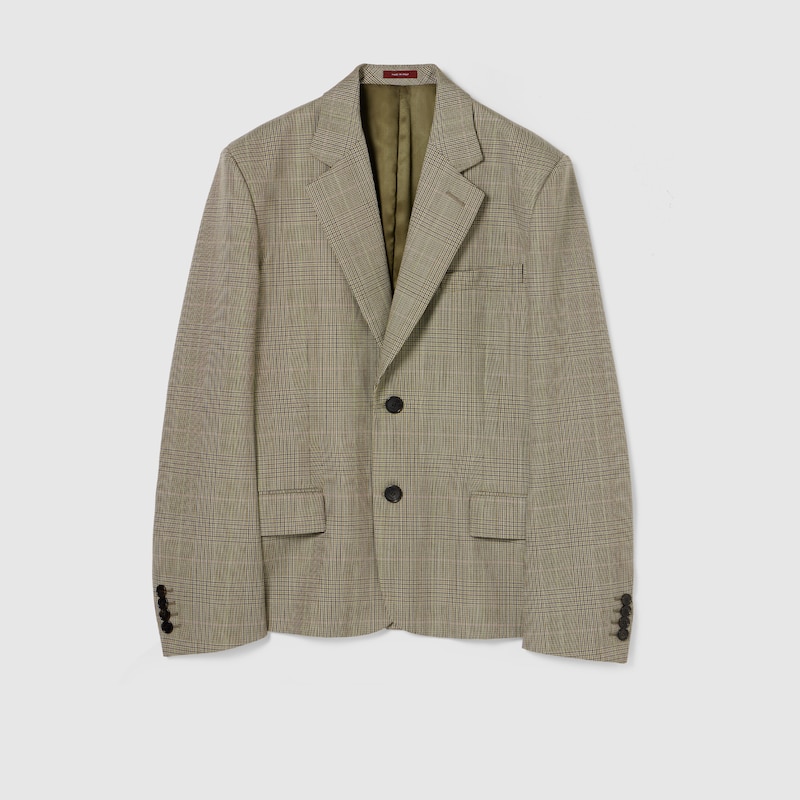 Gucci Prince Of Wales Wool Jacket In Green