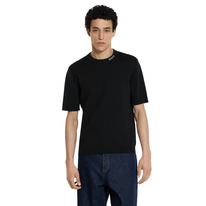 Gucci Silk Cotton T-shirt With Gucci Intarsia | Thumbnail 3 Gucci Silk Cotton T-shirt With Gucci Intarsia | Thumbnail 3