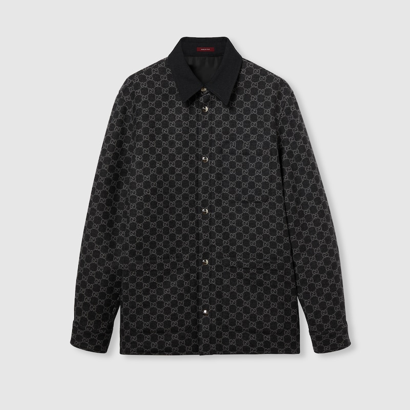 Gucci Brushed Gg Flannel Jacket In Gray