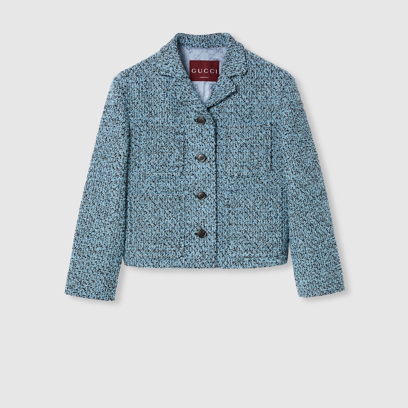 Gucci Wool Cotton Bouclé Jacket In Blue