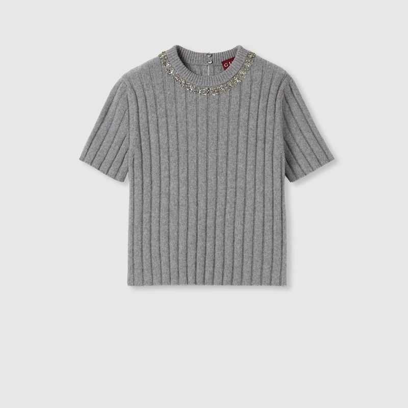 Gucci Rib Soft Wool And Cashmere Top In Gray