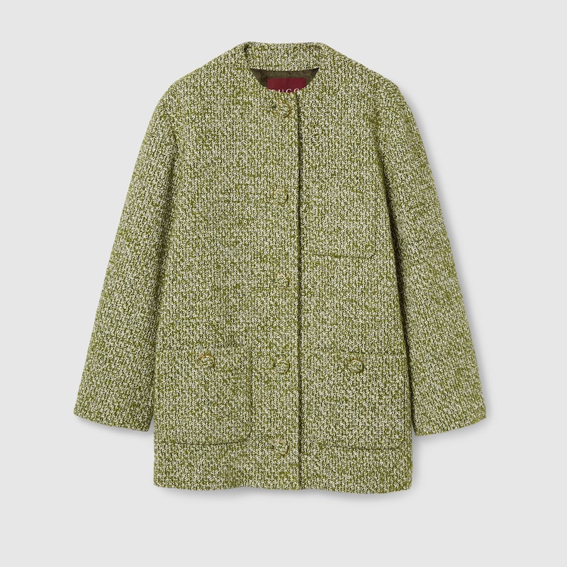 Gucci Wool Cotton Bouclé Coat In Green