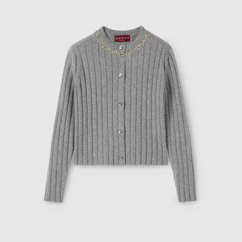 Gucci Rib Soft Wool And Cashmere Cardigan In Gray