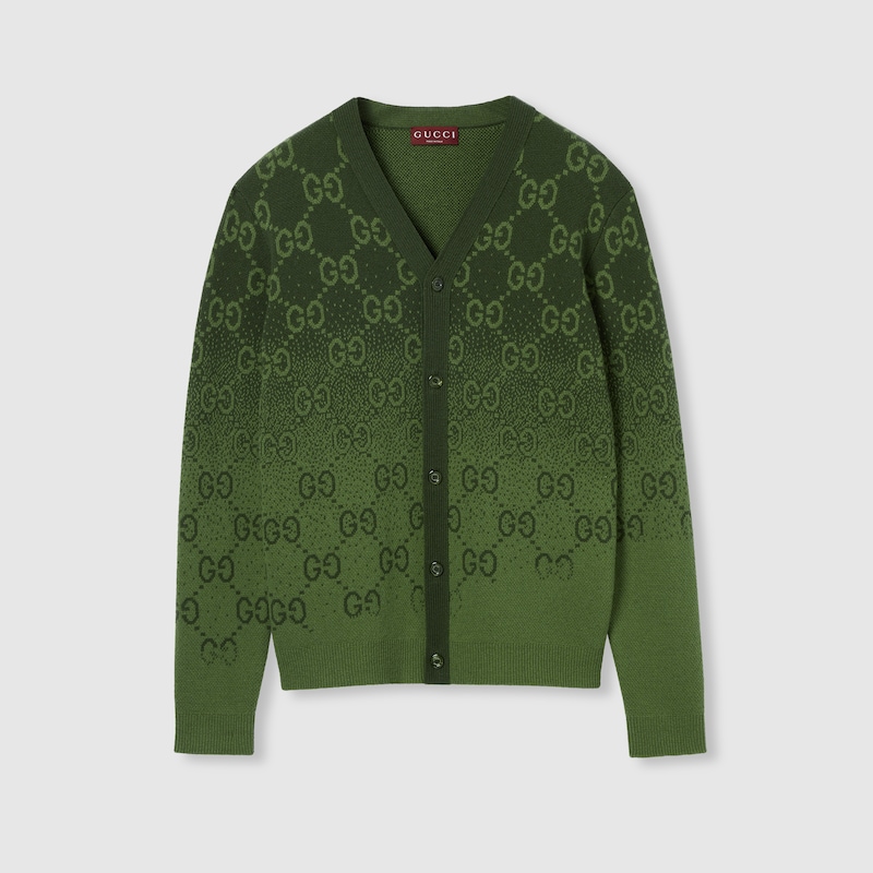 Gucci Gg Wool Jacquard Cardigan In Green