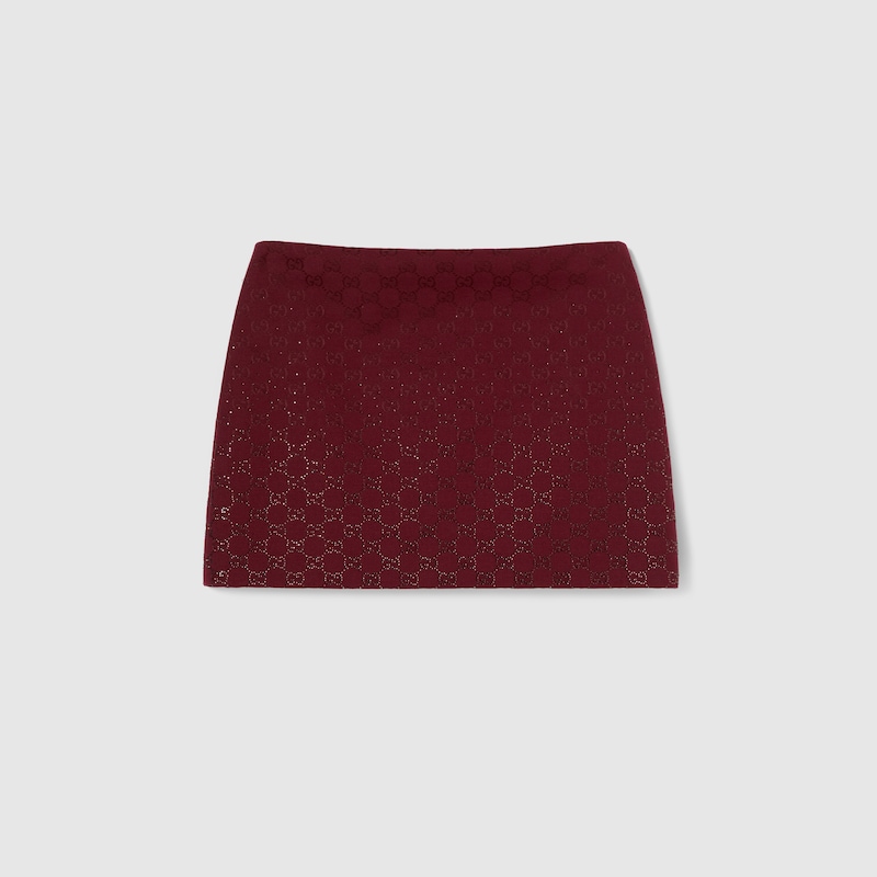 Gucci Gg Canvas Skirt With Crystals In Burgundy
