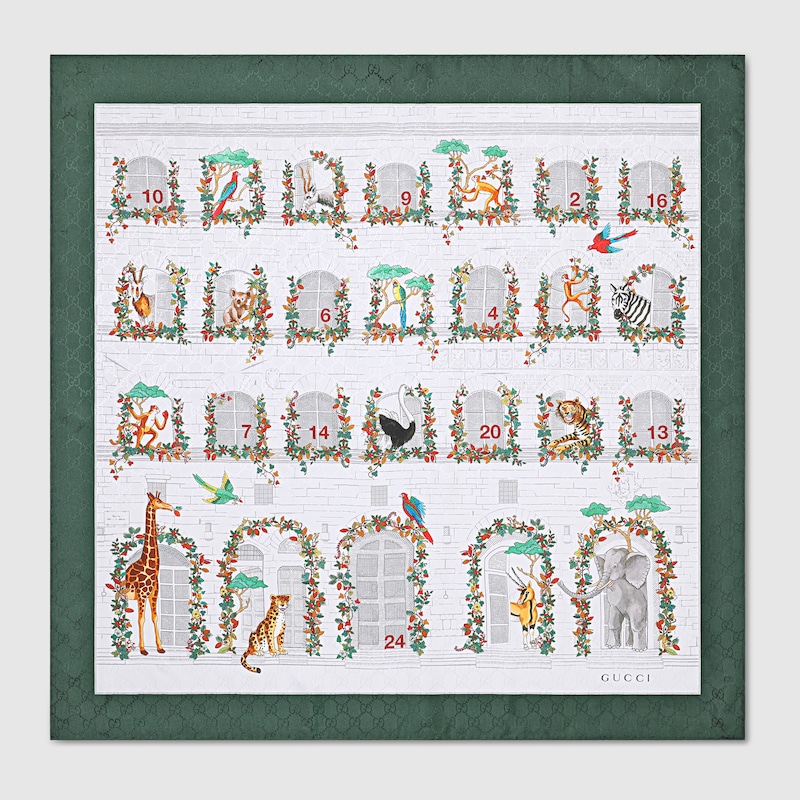 Gucci Printed Silk Twill Carré In White