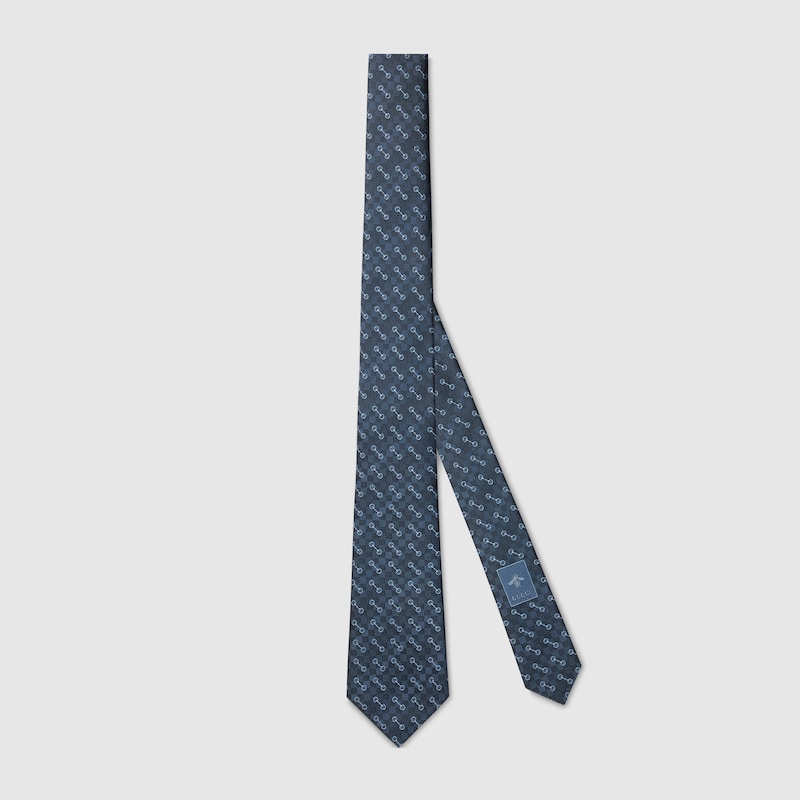 Gucci Horsebit Silk Jacquard Tie In Blue