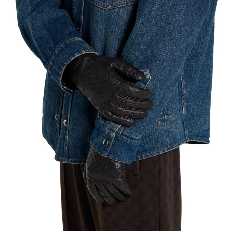 Gucci Embossed GG Leather Gloves | Thumbnail 3 Gucci Embossed GG Leather Gloves | Thumbnail 3