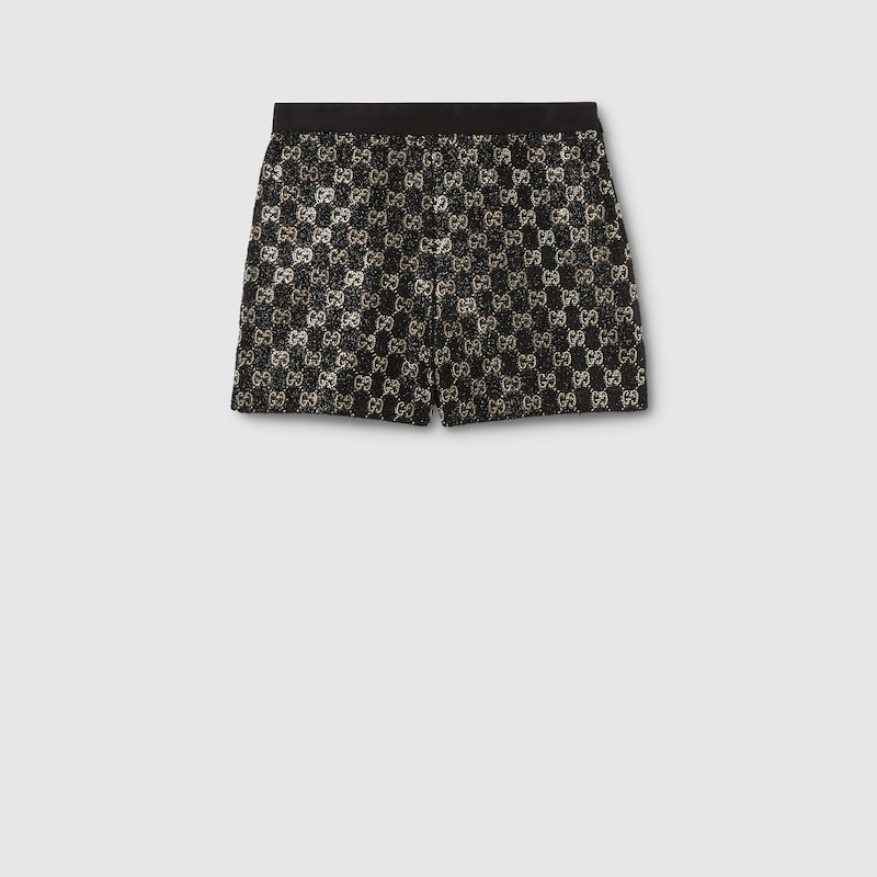 Gucci Embroidered Wool Tweed Lamé Shorts In Black