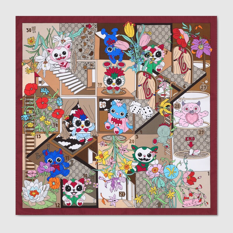 Gucci Besties Printed Silk Twill Carré In Multi
