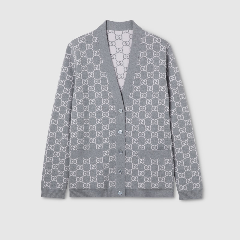 Gucci Reversible Gg Fine Wool Jacquard Cardigan In Gray