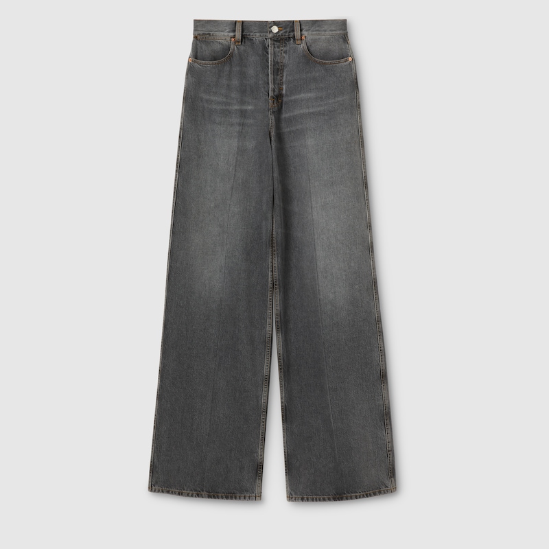 Gucci Wide Leg Denim Pants In Gray