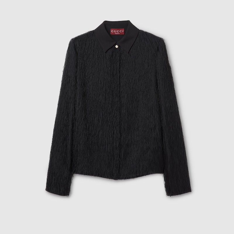Gucci Fringed Fil Coupé Fabric Shirt In Black