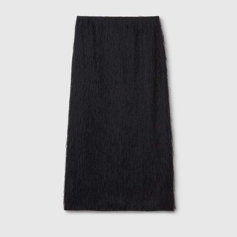 Gucci Fringed Fil Coupé Fabric Skirt In Black