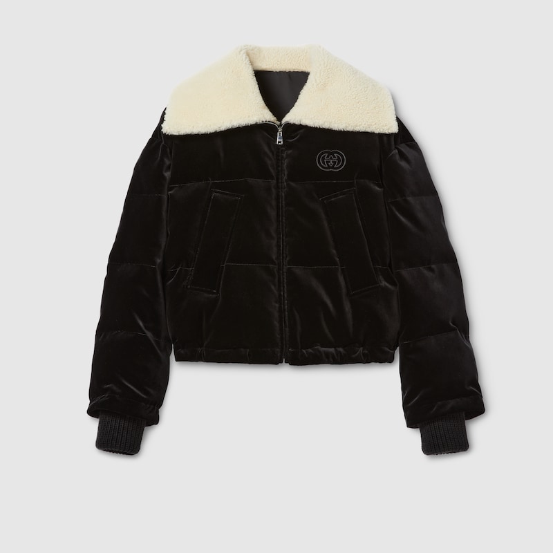 Gucci Cotton Velvet Puffer Bomber In Black