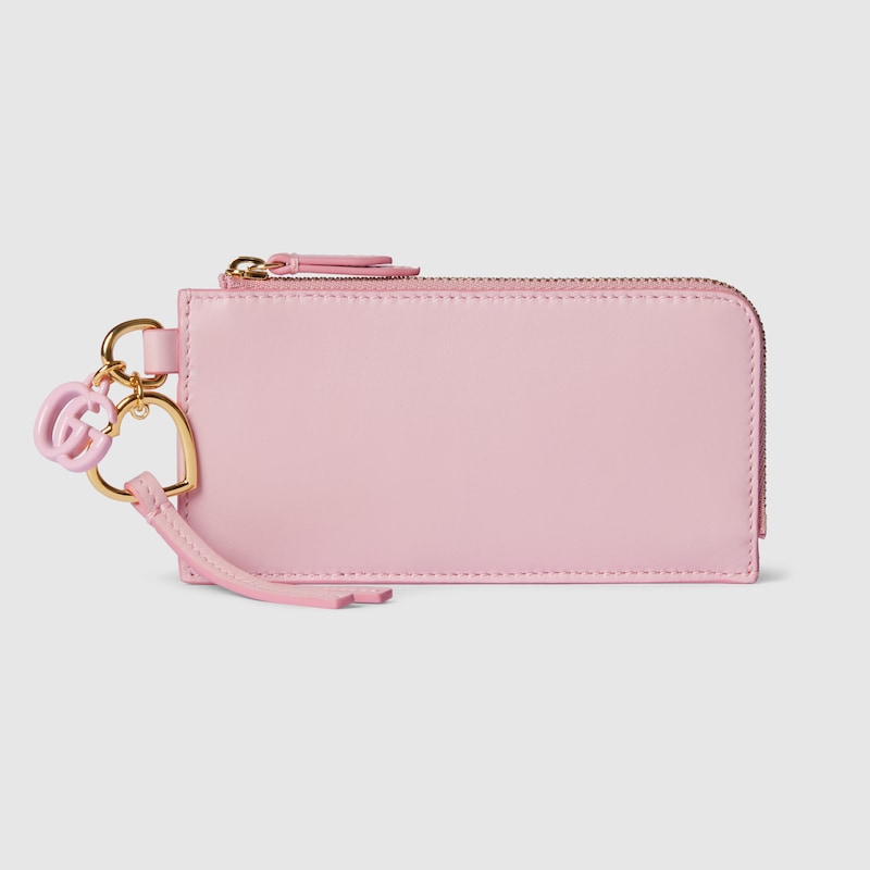 Gucci Card Case With Double G Charm In Pink