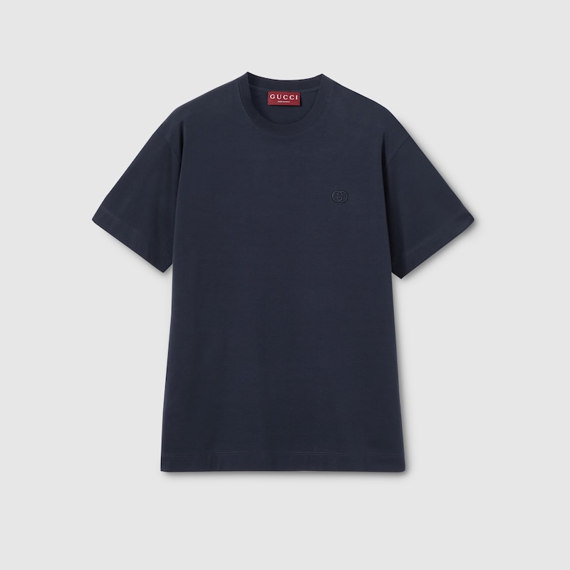 Gucci Cotton Jersey T-shirt With Embroidery In Blue