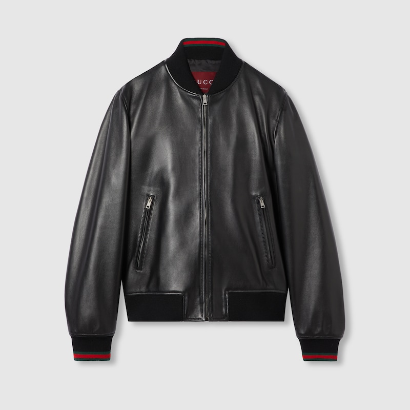 Leather Bomber Jacket With Web Leather Bomber Jacket With Web