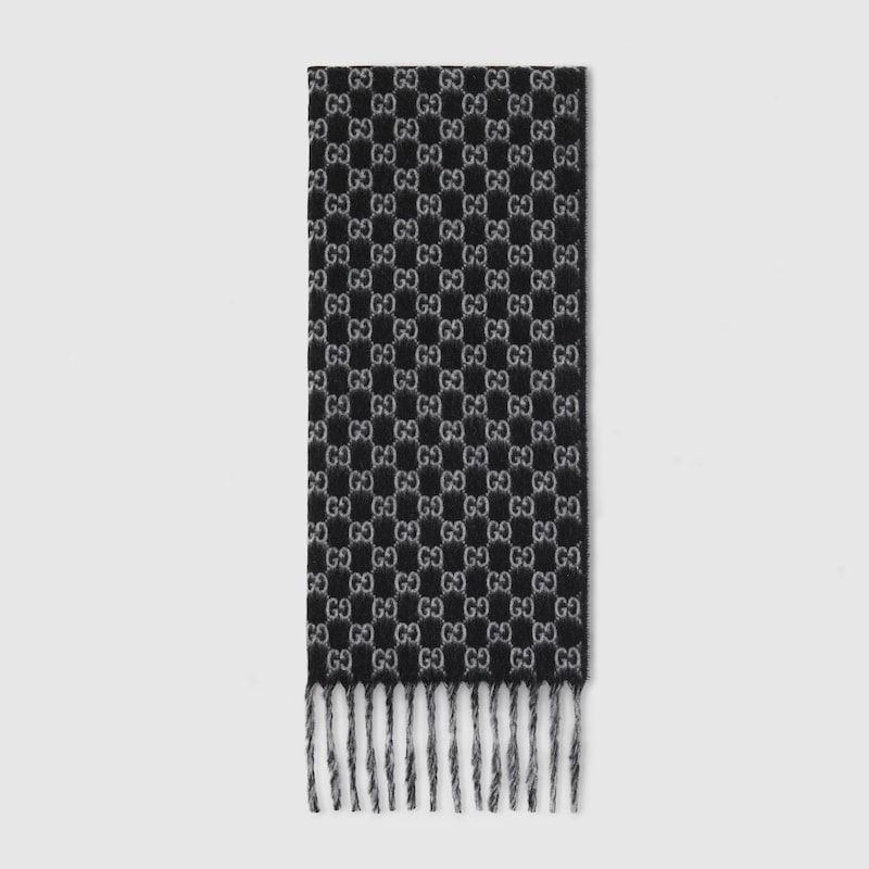 Gucci Gg Wool And Cashmere Scarf In Black