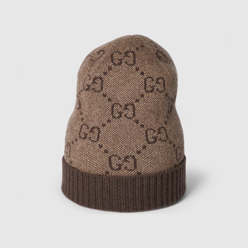 Gucci Gg Cashmere Lame Hat In Brown