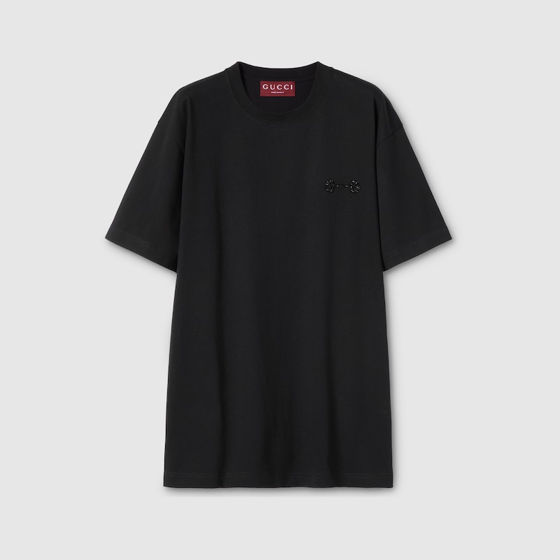 Gucci Cotton Jersey Top Crew Neck Short Sleeves In Black