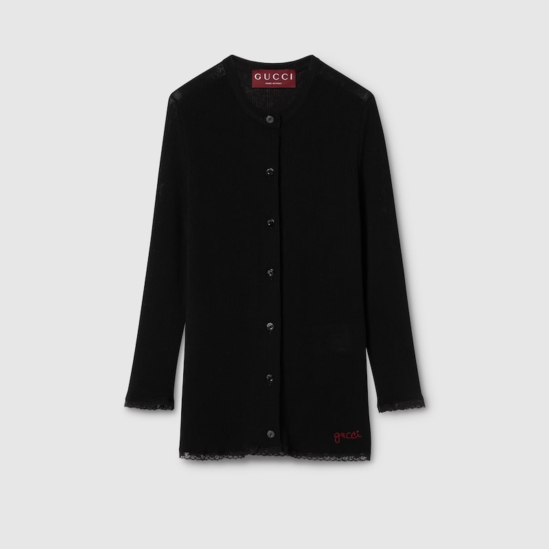 Gucci Cotton Rib Cardigan With Embroidery In Black