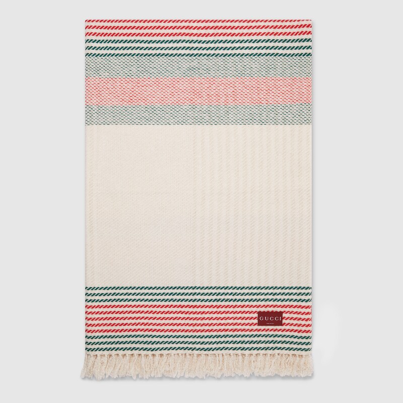 Gucci Cashmere Jacquard Blanket With Web In Multi