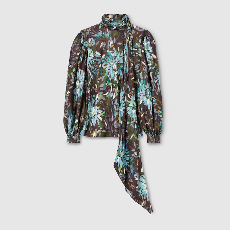 Gucci Printed Silk Twill Shirt In Blue