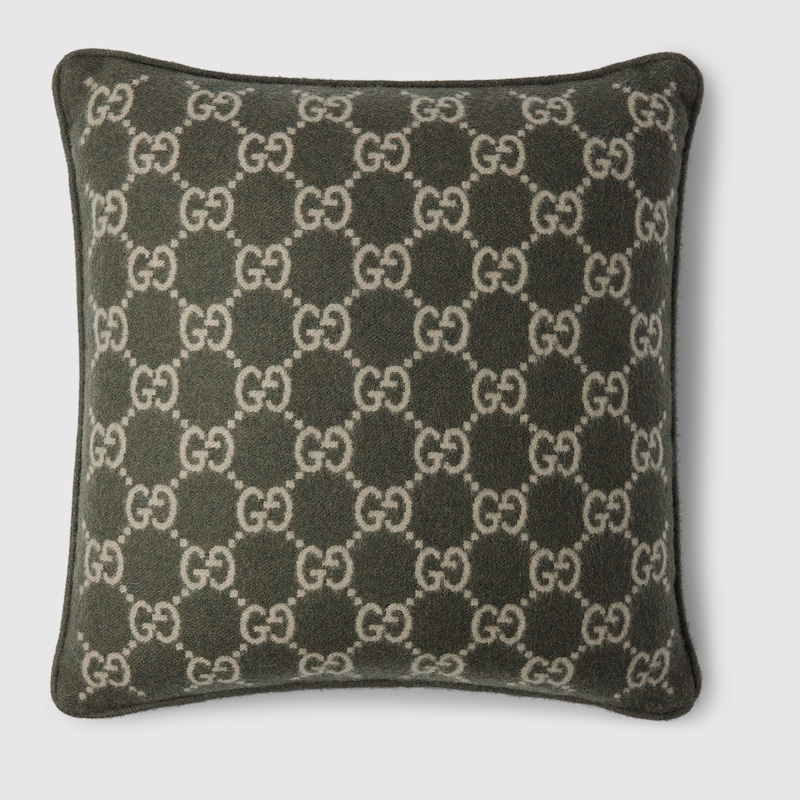 Gucci Kissen Aus Gg Woll- Und Kaschmirjacquard In Green