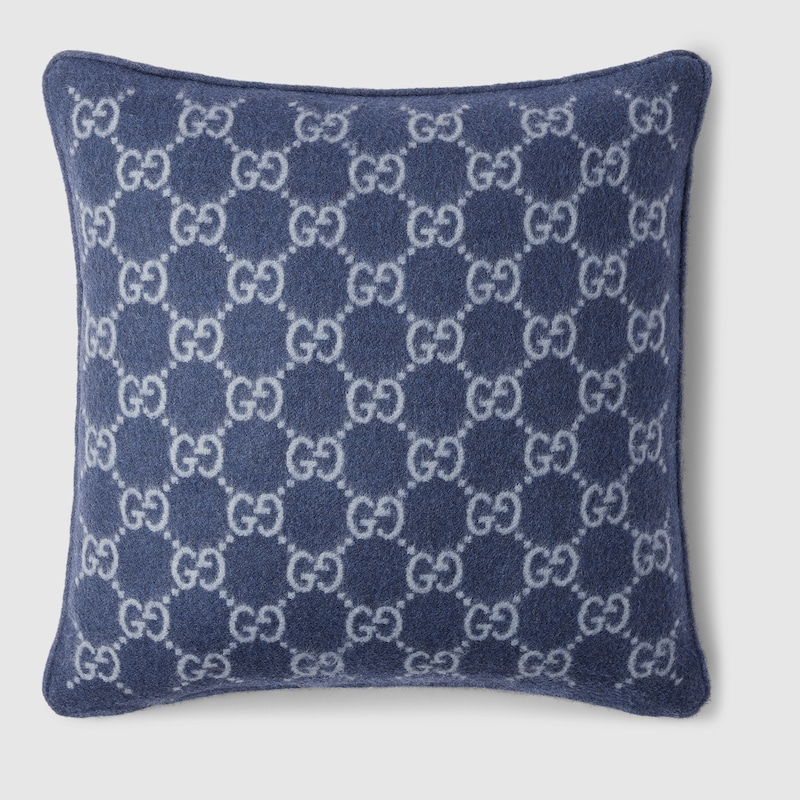 Gucci Kissen Aus Gg Woll- Und Kaschmirjacquard In Blue